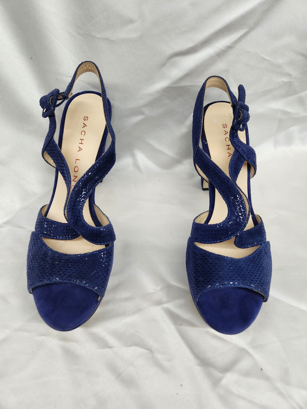 Sacha London Deep Blue Suede Crisscross Heels